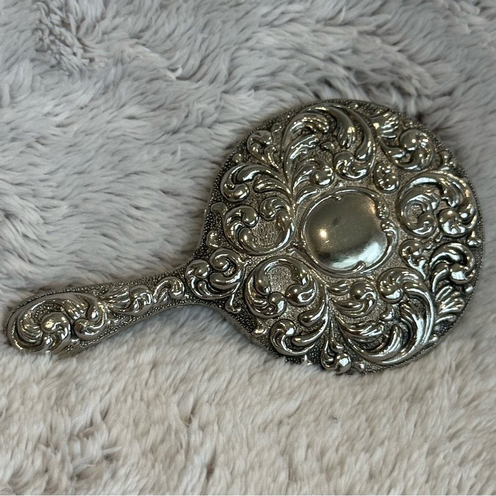 Vintage Antique Intricate Silver Vanity Mirror with Floral Design - Picture 7 of 12